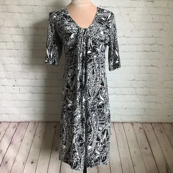 alfani black and white dress Alfani Lantern Sleeve Shift Dress Black Botanical Leaves 6 main image 0